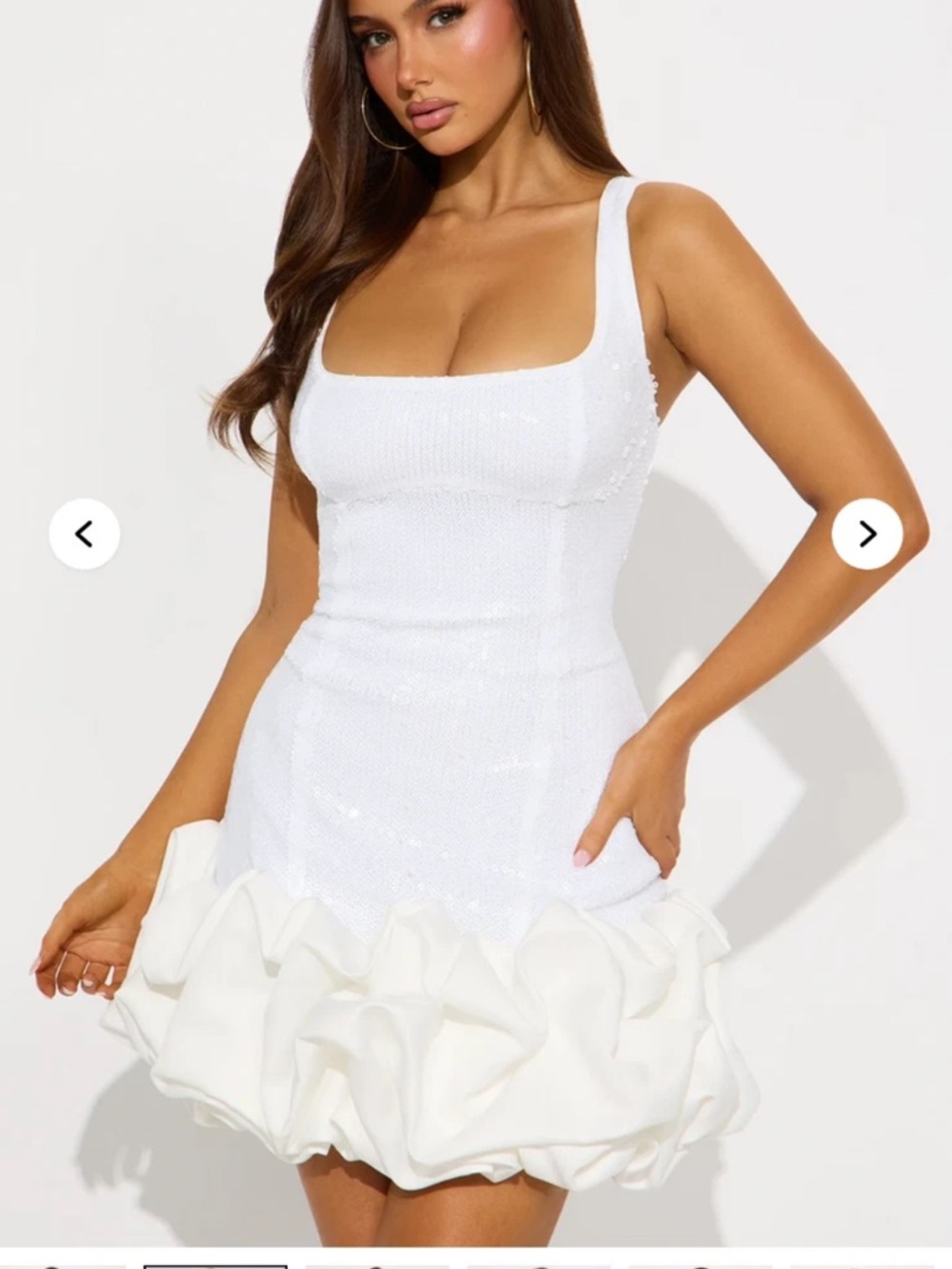 Fashion Nova White Sequin Ruffle-Hem Mini Dress